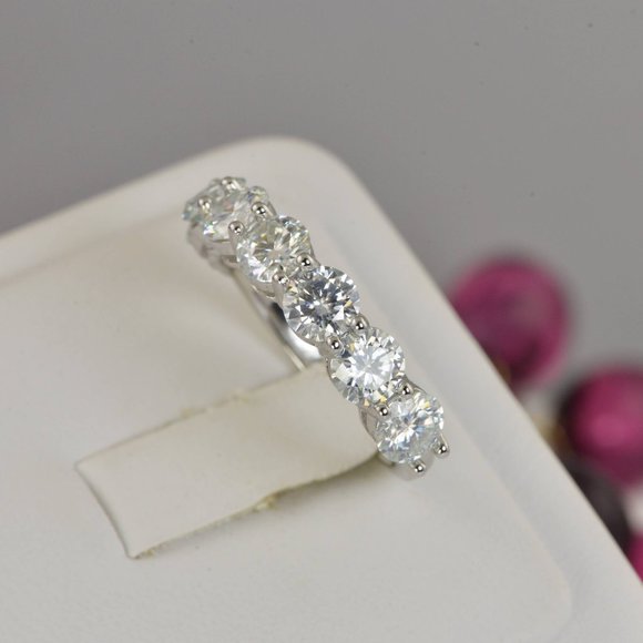 3.5 ct Moissanite Ring 7 Diamond Half Eternity Band Ring NEW - Picture 4 of 9